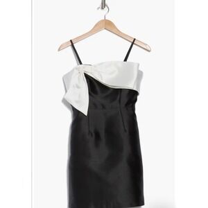 NWT Anthropologie Hutch Size‎ 12 Serena Bow A-Line Mini Dress Black White Satin